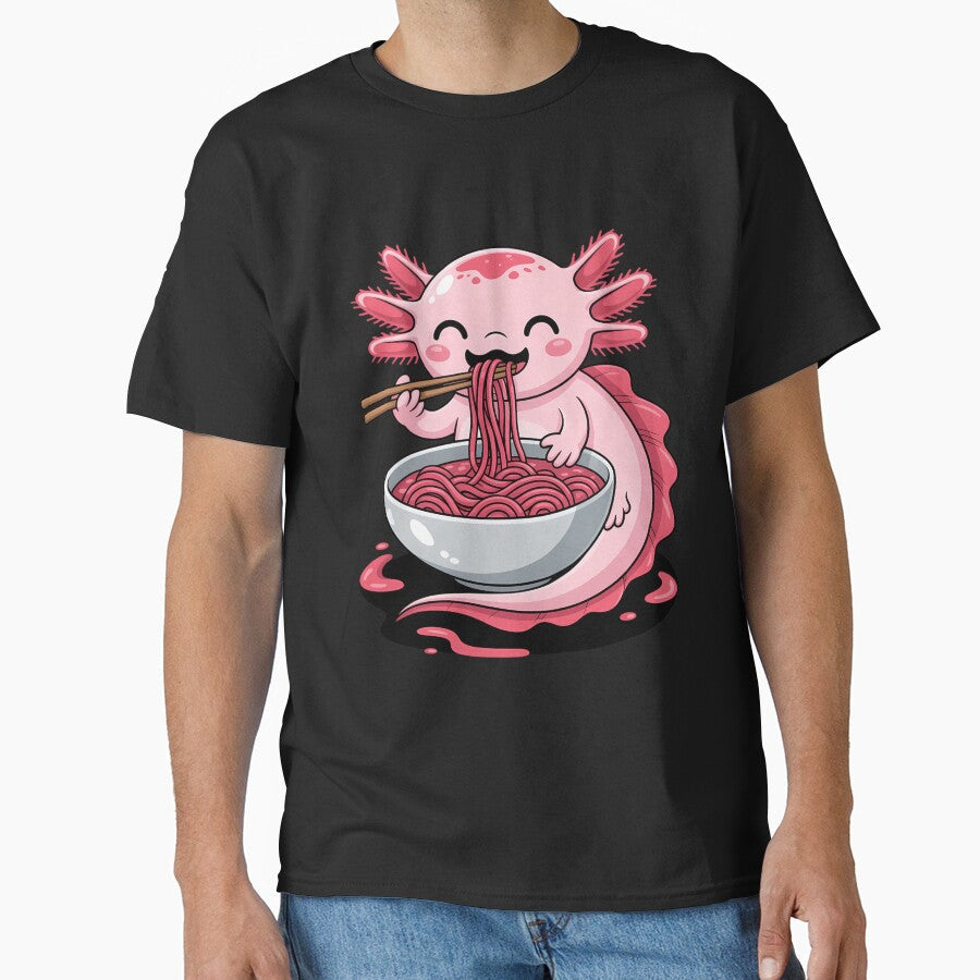 Funny Axolotl Noodle Kawaii Eating Ramen Noodles by - Adult & Kids T-Shirts, Sweatshirts & Hoodies apparel design preview 1