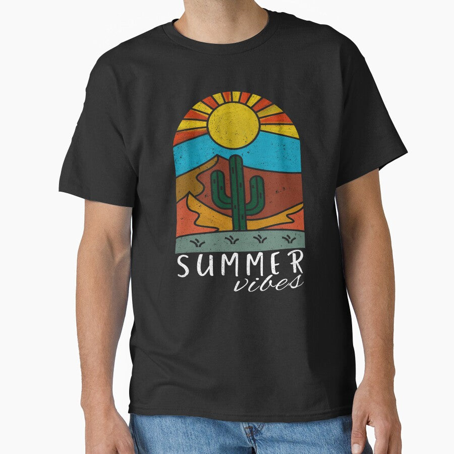 Retro Summer Vibes, Cactus and Desert Sunrise by - Adult & Kids T-Shirts, Sweatshirts & Hoodies apparel design preview 1