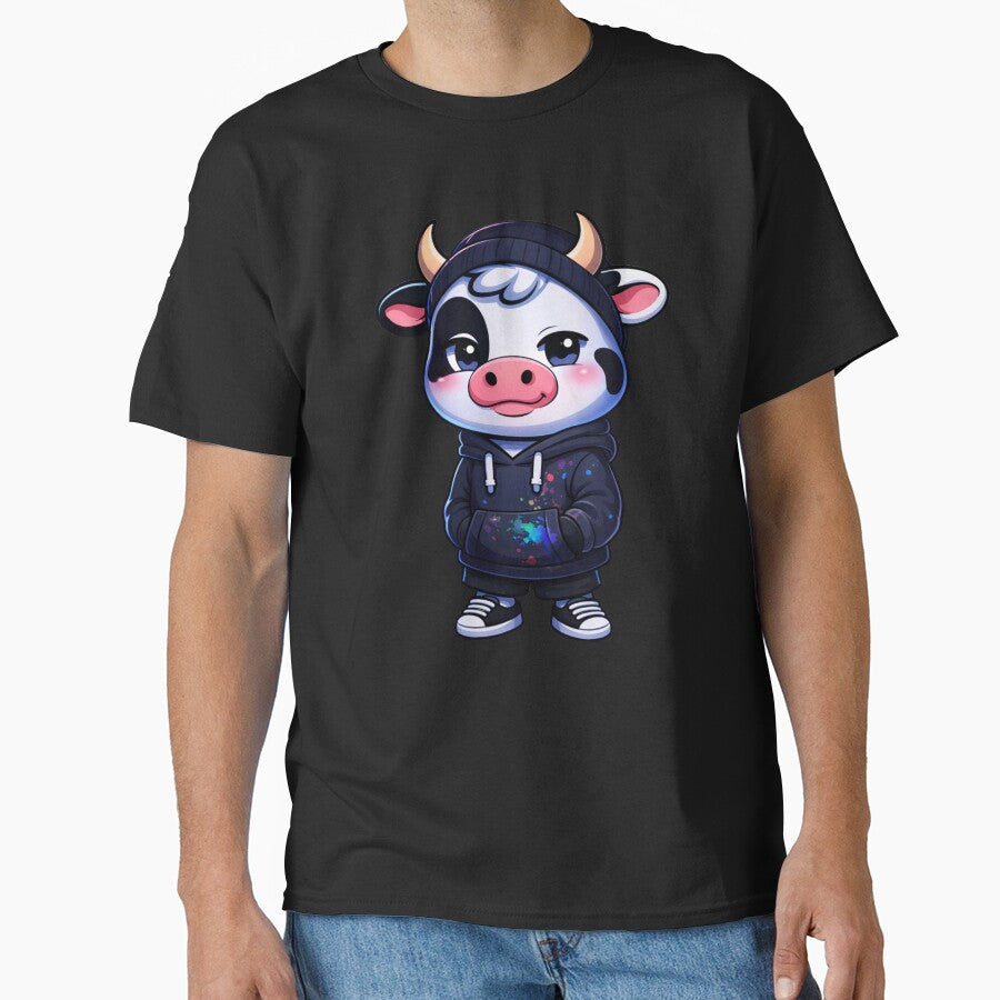 Night City Cow Cute Kawaii Cartoon Chill Aesthetic - Adult & Kids T-Shirts, Sweatshirts & Hoodies apparel design preview 1