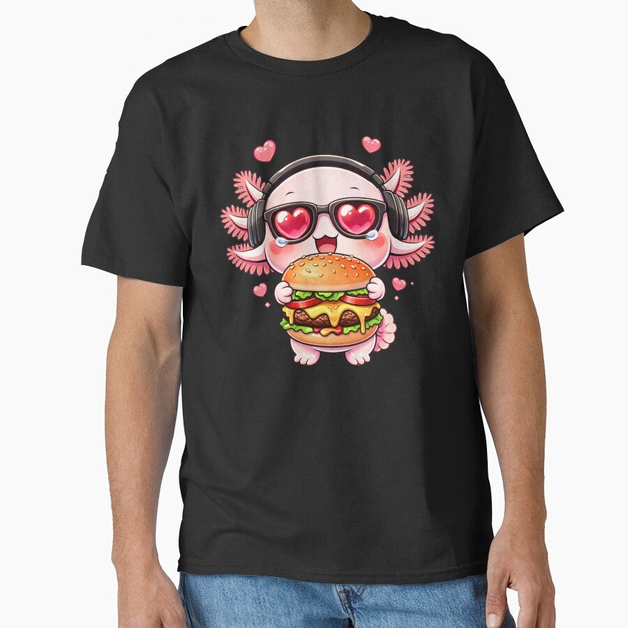 Burger Crush Axolotl Cute Kawaii Eating Cheeseburger - Adult & Kids T-Shirts, Sweatshirts & Hoodies apparel design preview 1