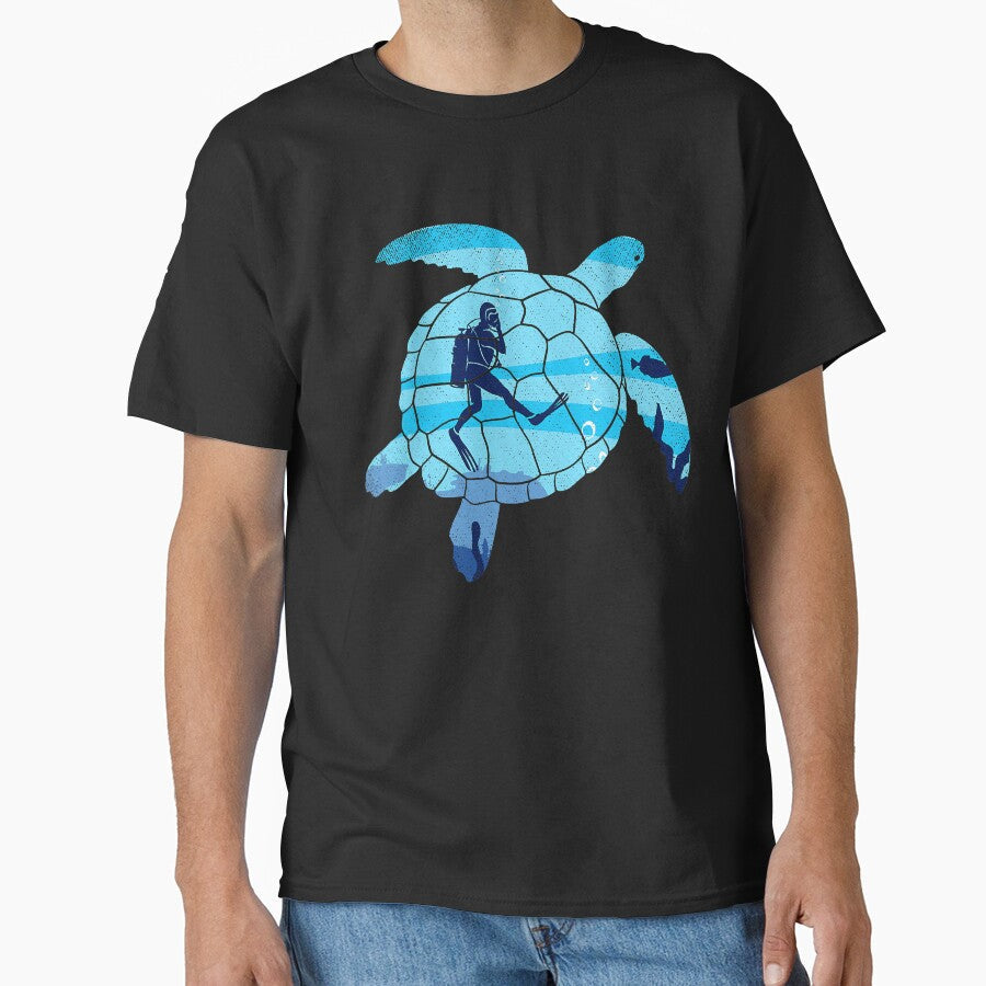 Turtle Swimming Scuba Diver Underwater Dive Diving - Adult & Kids T-Shirts, Sweatshirts & Hoodies apparel design preview 1
