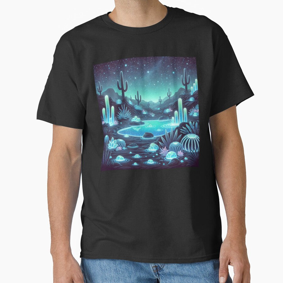 The Glowing Desert: A Mystical Oasis Under Stars by - Adult & Kids T-Shirts, Sweatshirts & Hoodies apparel design preview 1