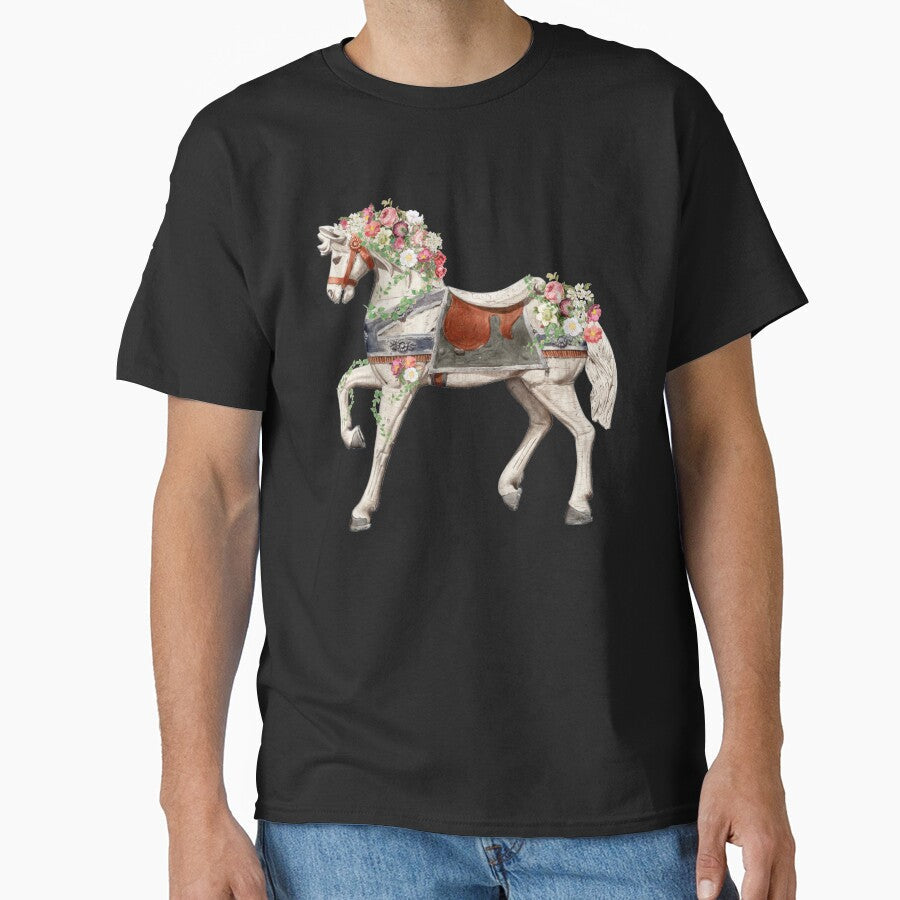 Cute White Carousel Fairground Horse With Vintage - Adult & Kids T-Shirts, Sweatshirts & Hoodies apparel design preview 1