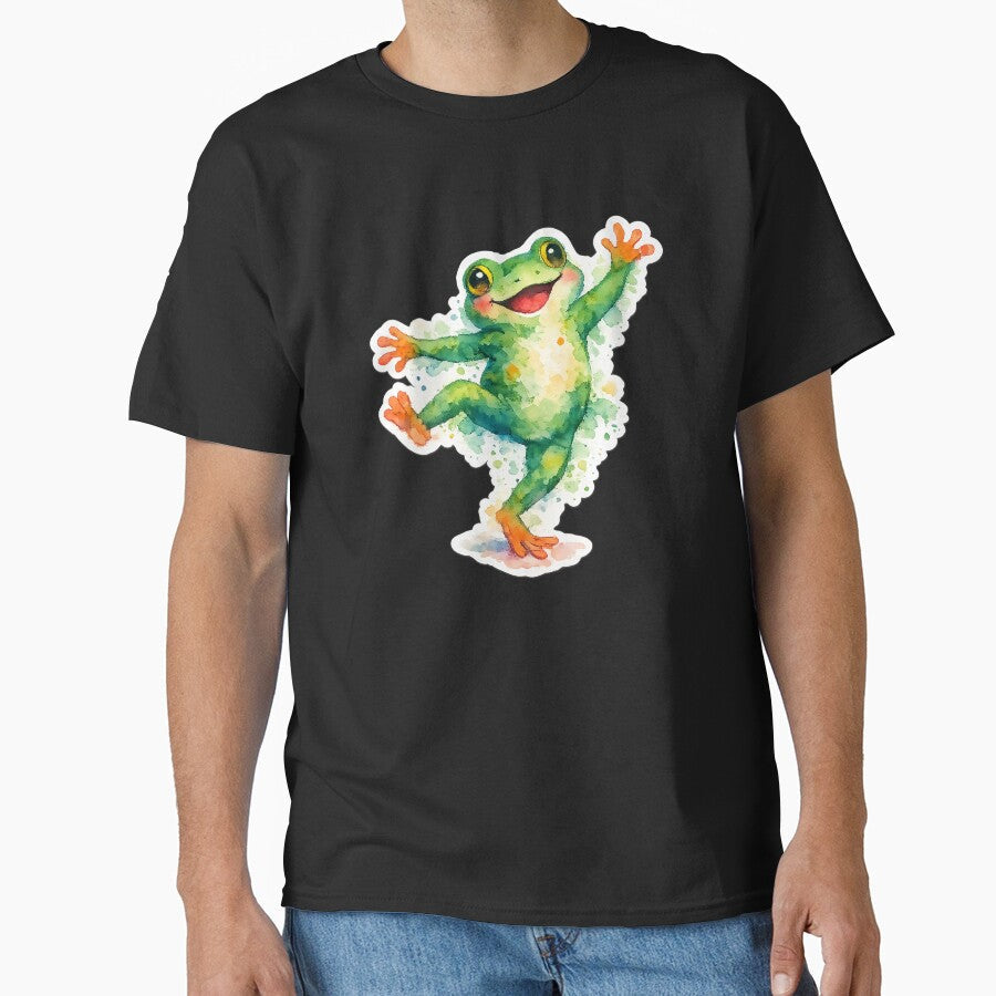 Cute Happy Frog Watercolor Kawaii Dancing by timizar - Adult & Kids T-Shirts, Sweatshirts & Hoodies apparel design preview 1