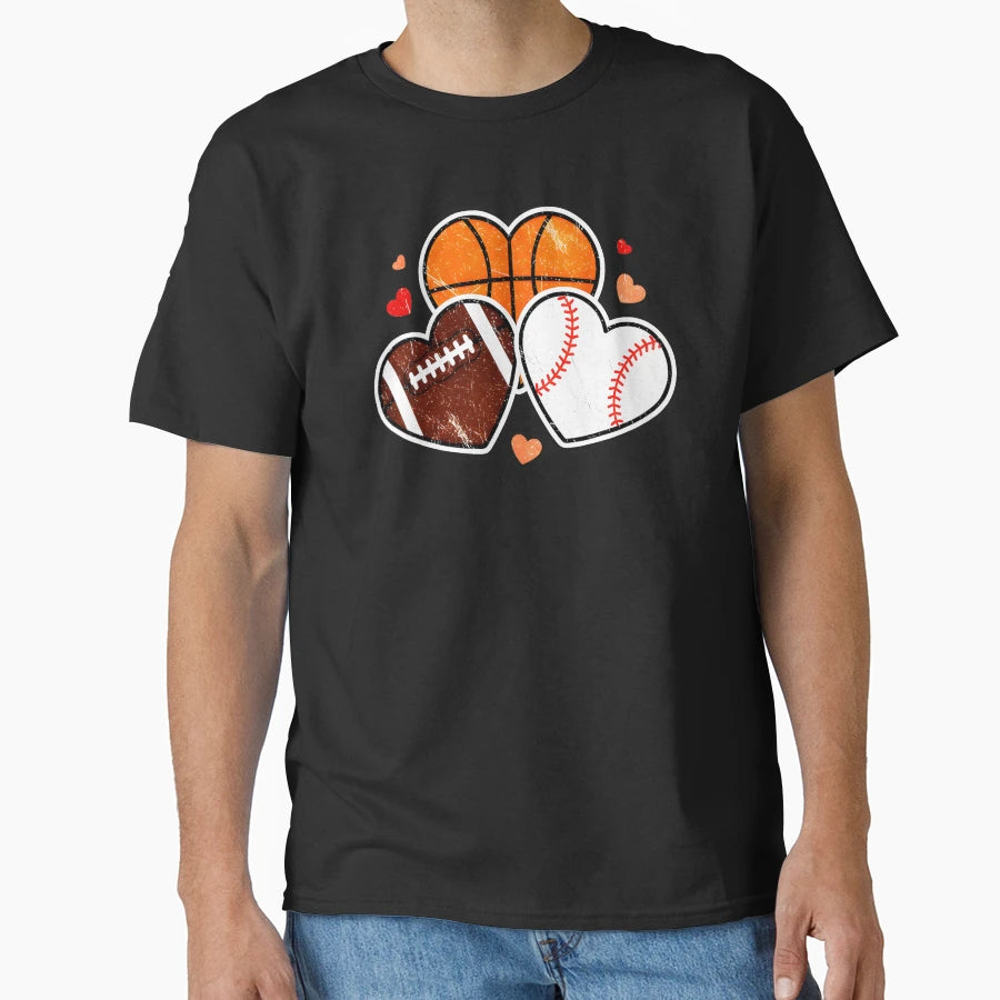 Heart Sports Valentine Basketball T-Shirt - Novelty Apparel Unisex - T-Shirt, Sweatshirt, Hoodie