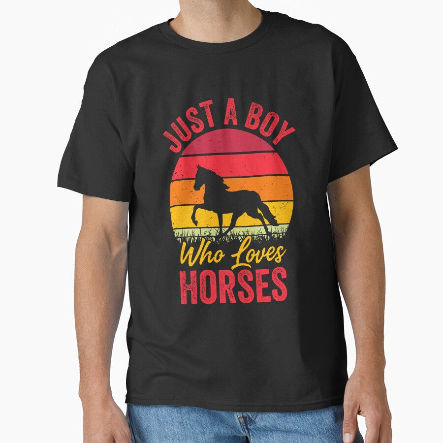 Just A Boy Who Loves Horses Funny Horse by Creative - Adult & Kids T-Shirts, Sweatshirts & Hoodies apparel design preview 1