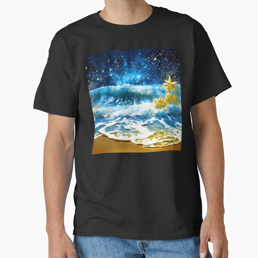 Fantasy Ocean Waves With Golden Stars Exquisite Art - Adult & Kids T-Shirts, Sweatshirts & Hoodies apparel design preview 1