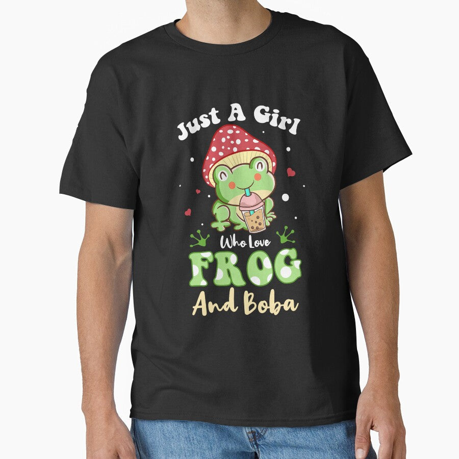 Just A Girl Who Love Frog And Boba Funny Cute Kawaii - Adult & Kids T-Shirts, Sweatshirts & Hoodies apparel design preview 1