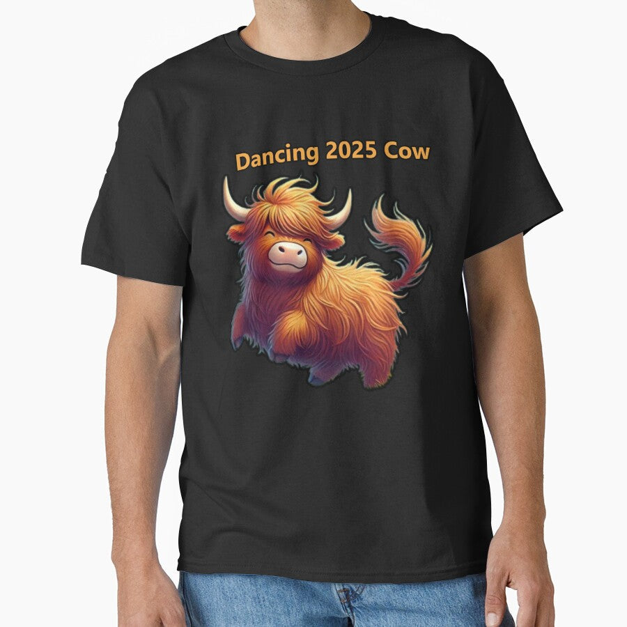 Adorable fluffy highland cow jumping with joy by - Adult & Kids T-Shirts, Sweatshirts & Hoodies apparel design preview 1