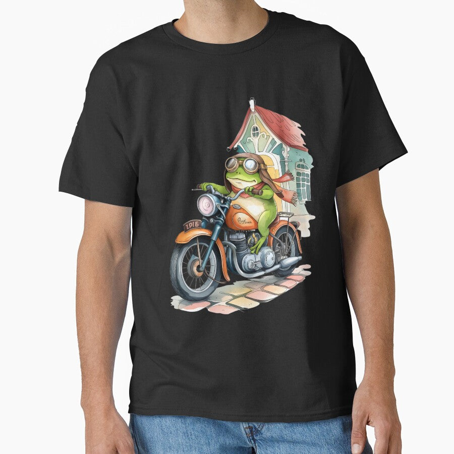 Cute Frog Riding Motorcycle Vintage Biker Aesthetic - Adult & Kids T-Shirts, Sweatshirts & Hoodies apparel design preview 1