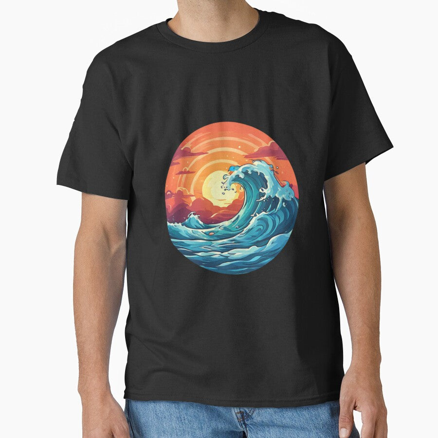 Sunset Ocean Wave by Planetporridge - Adult & Kids T-Shirts, Sweatshirts & Hoodies apparel design preview 1