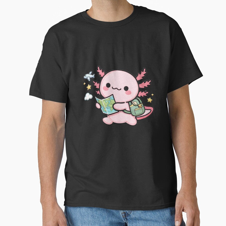Traveler Axolotl Cute Kawaii Adventure with Backpack - Adult & Kids T-Shirts, Sweatshirts & Hoodies apparel design preview 1