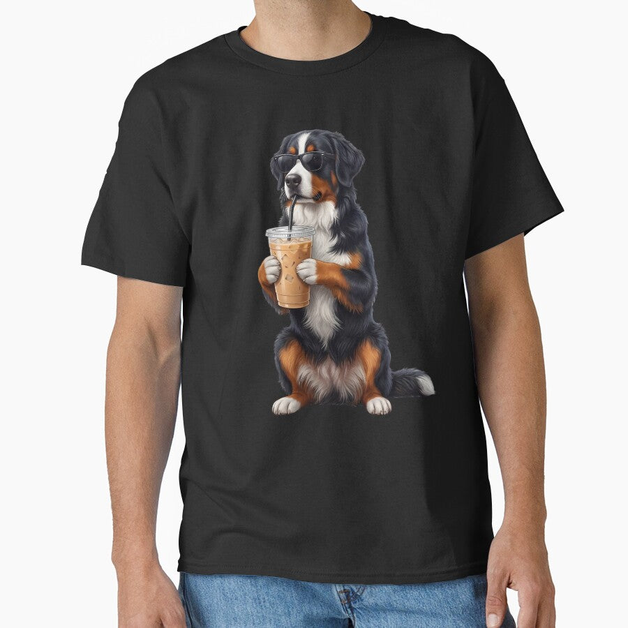 Funny Bernese Mountain Dog Drinking Iced Coffee Meme - Adult & Kids T-Shirts, Sweatshirts & Hoodies apparel design preview 1