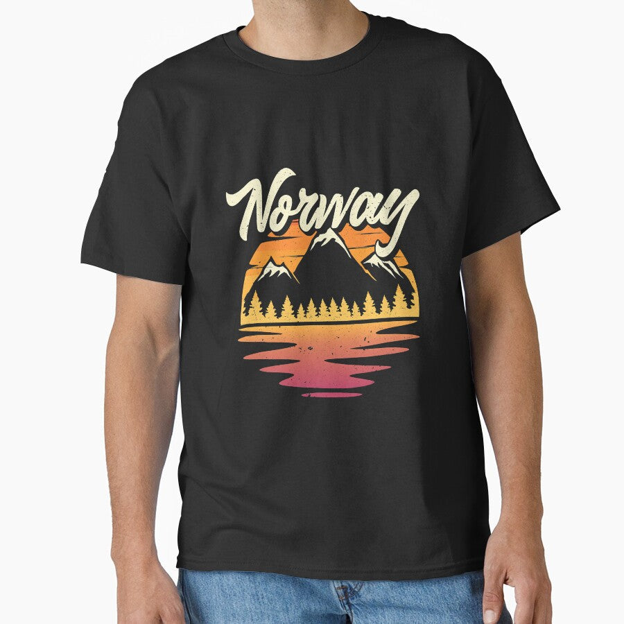 Vintage Norway Sunset Mountains River by SkyCloudBlue - Adult & Kids T-Shirts, Sweatshirts & Hoodies apparel design preview 1