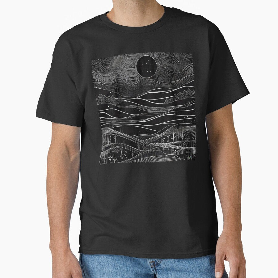 Abstract Night Landscape Black and White Art 89 by AI - Adult & Kids T-Shirts, Sweatshirts & Hoodies apparel design preview 1