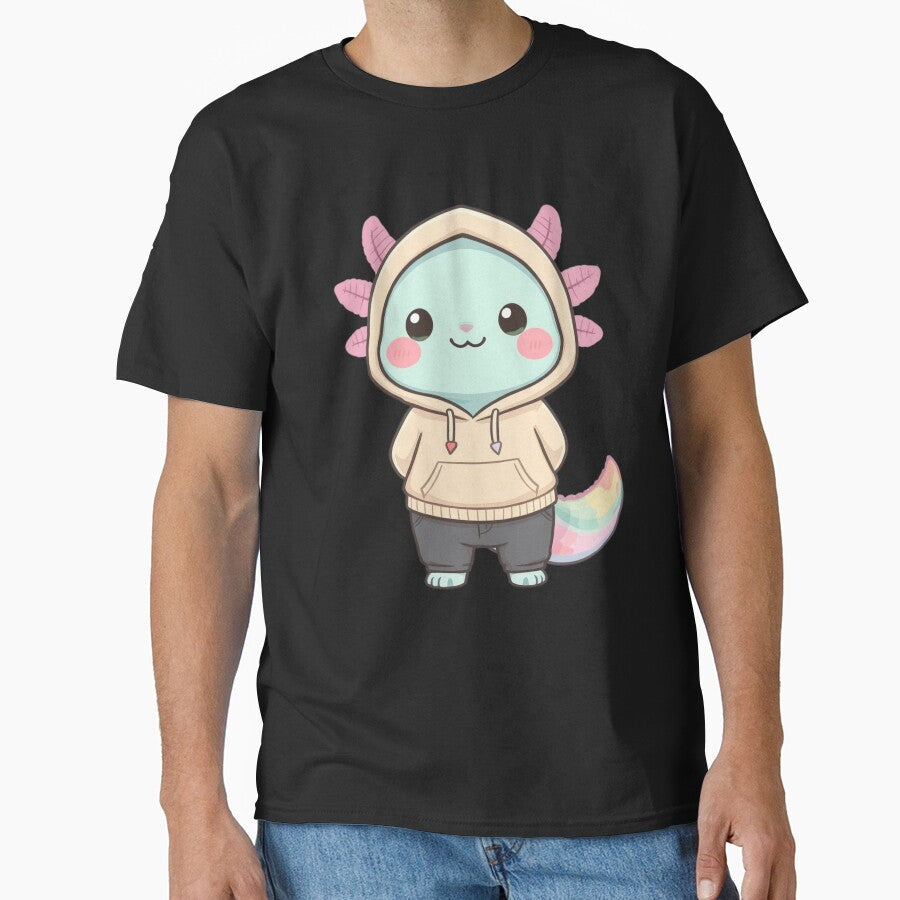 Cute Calm Axolotl Minimal Cozy Aesthetic Illustration - Adult & Kids T-Shirts, Sweatshirts & Hoodies apparel design preview 1