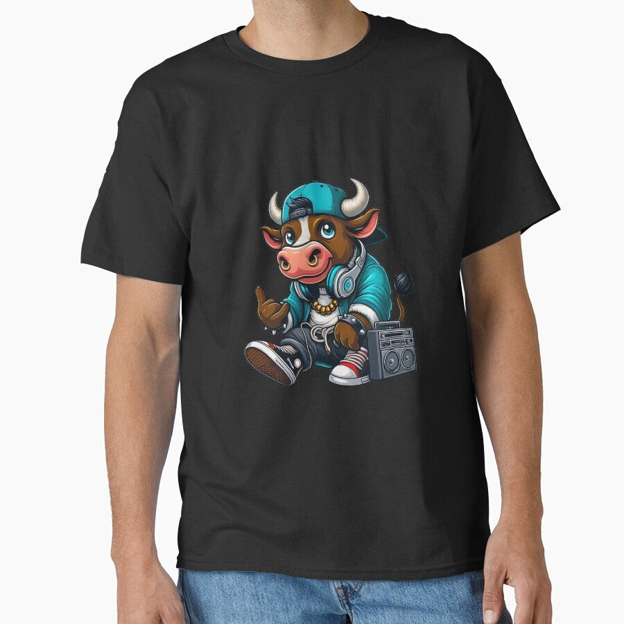 Cool cute urban cow listening to music by ArtandSmile - Adult & Kids T-Shirts, Sweatshirts & Hoodies apparel design preview 1