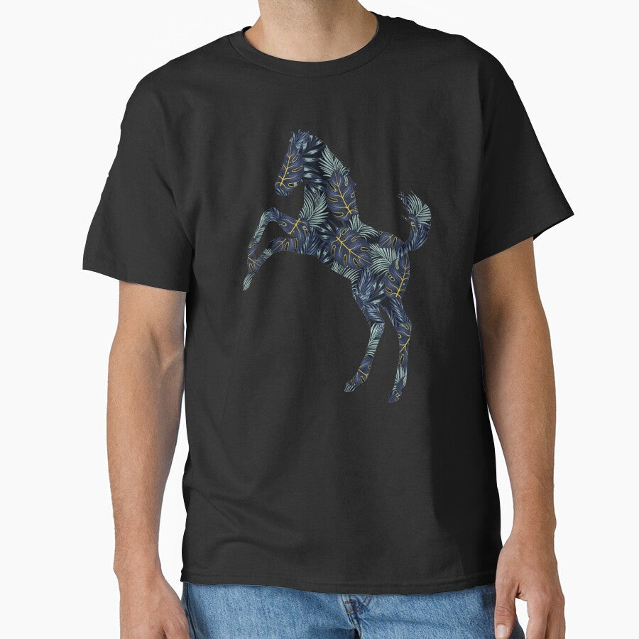 Mustang Horse Palm Tree Monstera Leaves Pattern by - Adult & Kids T-Shirts, Sweatshirts & Hoodies apparel design preview 1