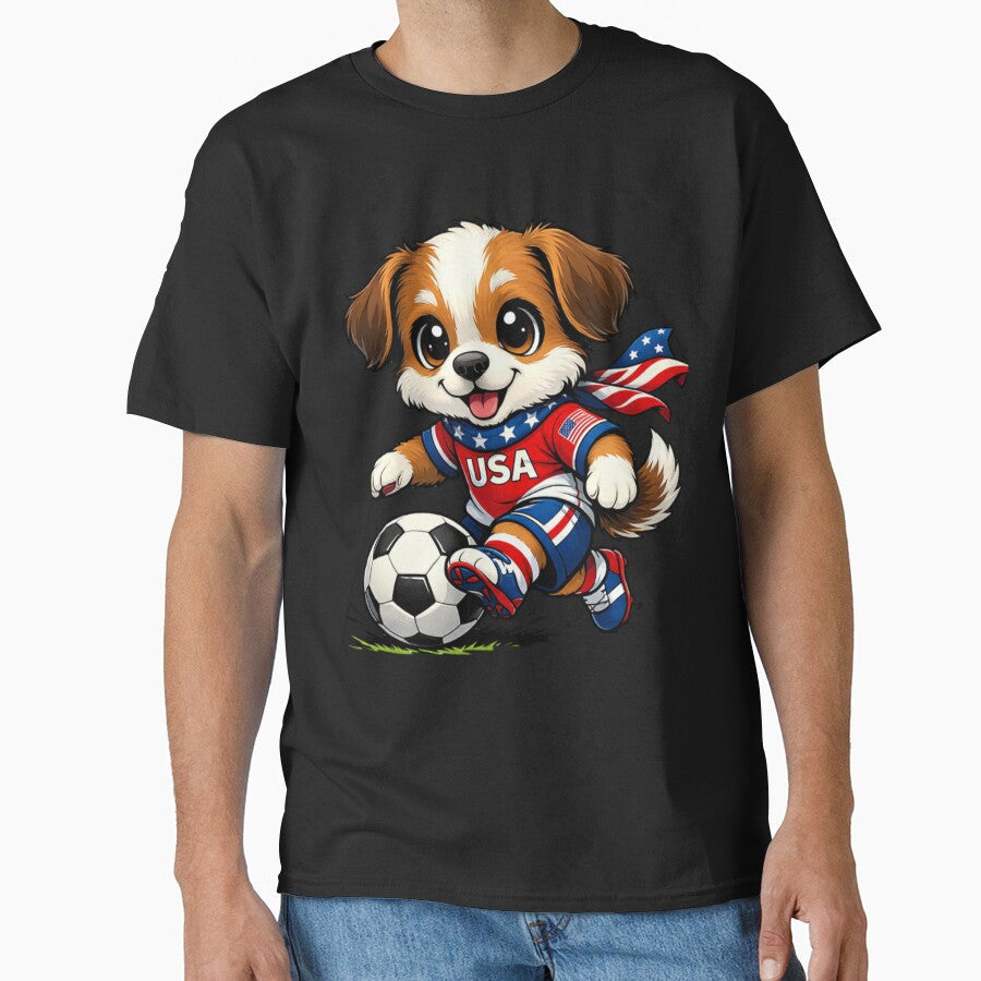 Cute Puppy Soccer Player USA Flag Dog Lover by - Adult & Kids T-Shirts, Sweatshirts & Hoodies apparel design preview 1