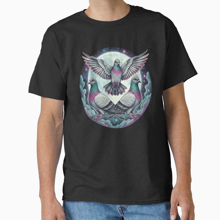 Three Pigeon Retro Graphic, Vintage Moon, Bird - Adult & Kids T-Shirts, Sweatshirts & Hoodies apparel design preview 1