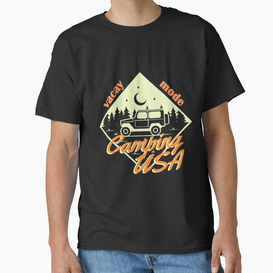 Vacay Mode Happy Camper Camping Usa by YesterDayCheck - Adult & Kids T-Shirts, Sweatshirts & Hoodies apparel design preview 1