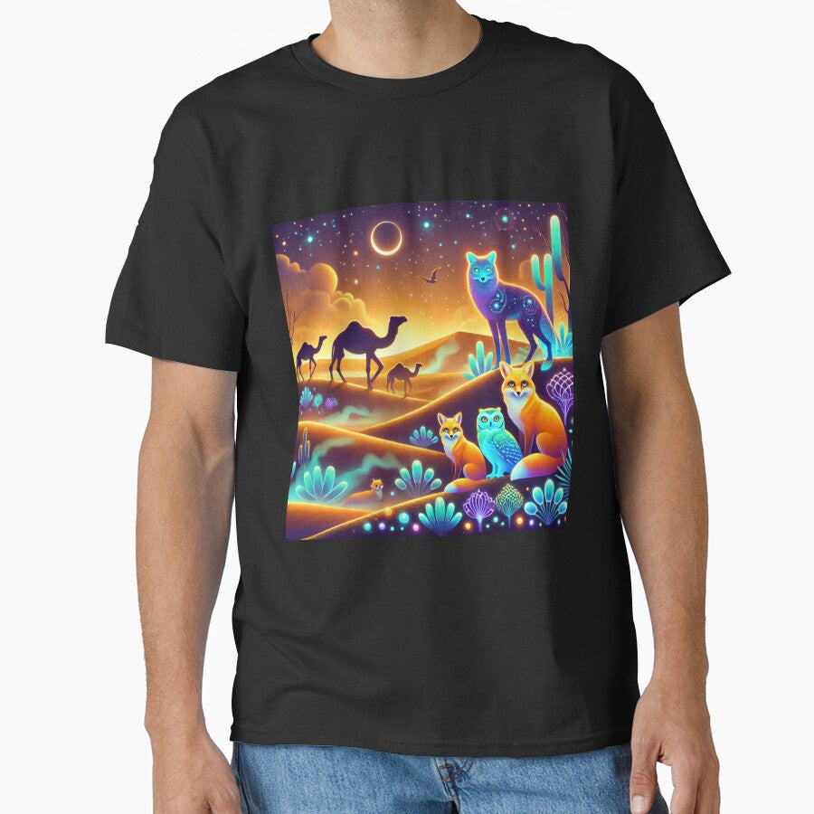 The Glowing Desert Night: A Mystical Journey Through - Adult & Kids T-Shirts, Sweatshirts & Hoodies apparel design preview 1