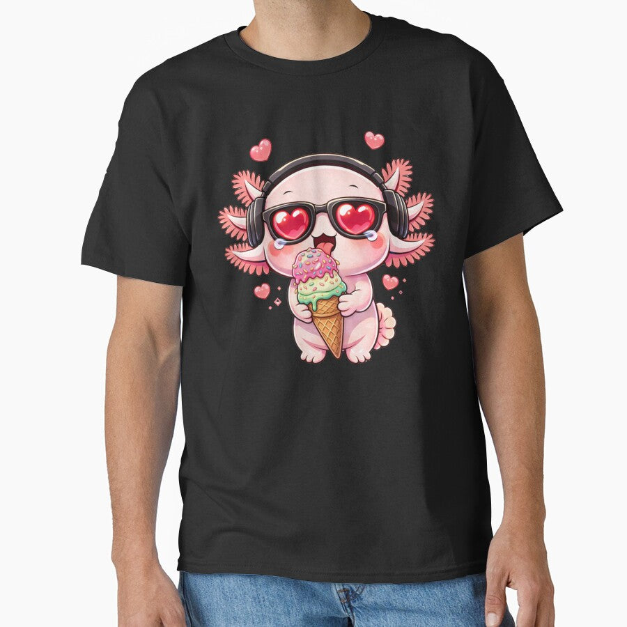 Ice Cream Love Axolotl Cute Kawaii Eating Chibi Anime - Adult & Kids T-Shirts, Sweatshirts & Hoodies apparel design preview 1