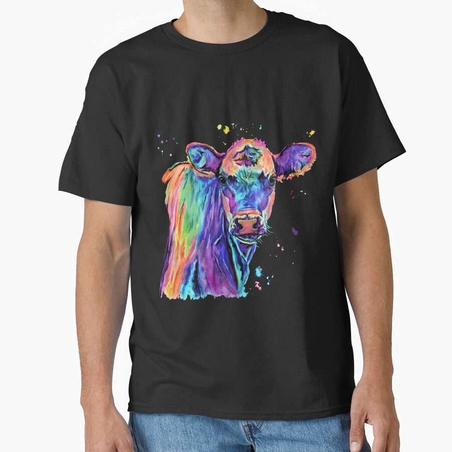 Colourful Watercolour Cow by SaltySerenity - Adult & Kids T-Shirts, Sweatshirts & Hoodies apparel design preview 1