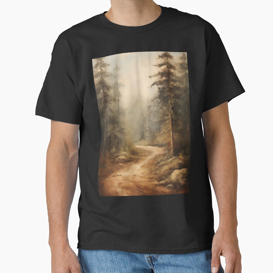Deep in the forest, woodland path surrounded by trees - Adult & Kids T-Shirts, Sweatshirts & Hoodies apparel design preview 1