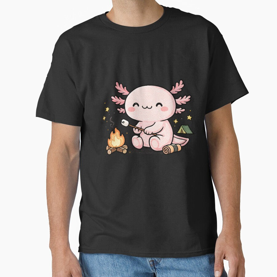 Camping Axolotl Cute Kawaii Campfire Embroidery Style - Adult & Kids T-Shirts, Sweatshirts & Hoodies apparel design preview 1