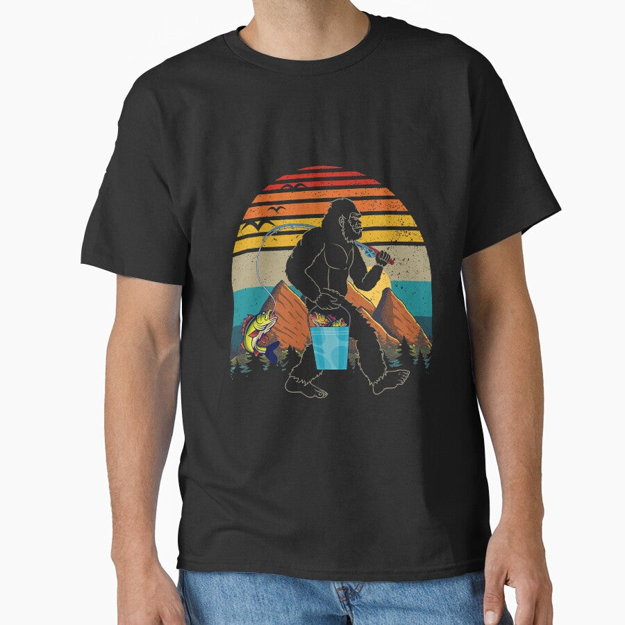 Vintage Bigfoot Fishing Night by YesterDayCheck - Adult & Kids T-Shirts, Sweatshirts & Hoodies apparel design preview 1