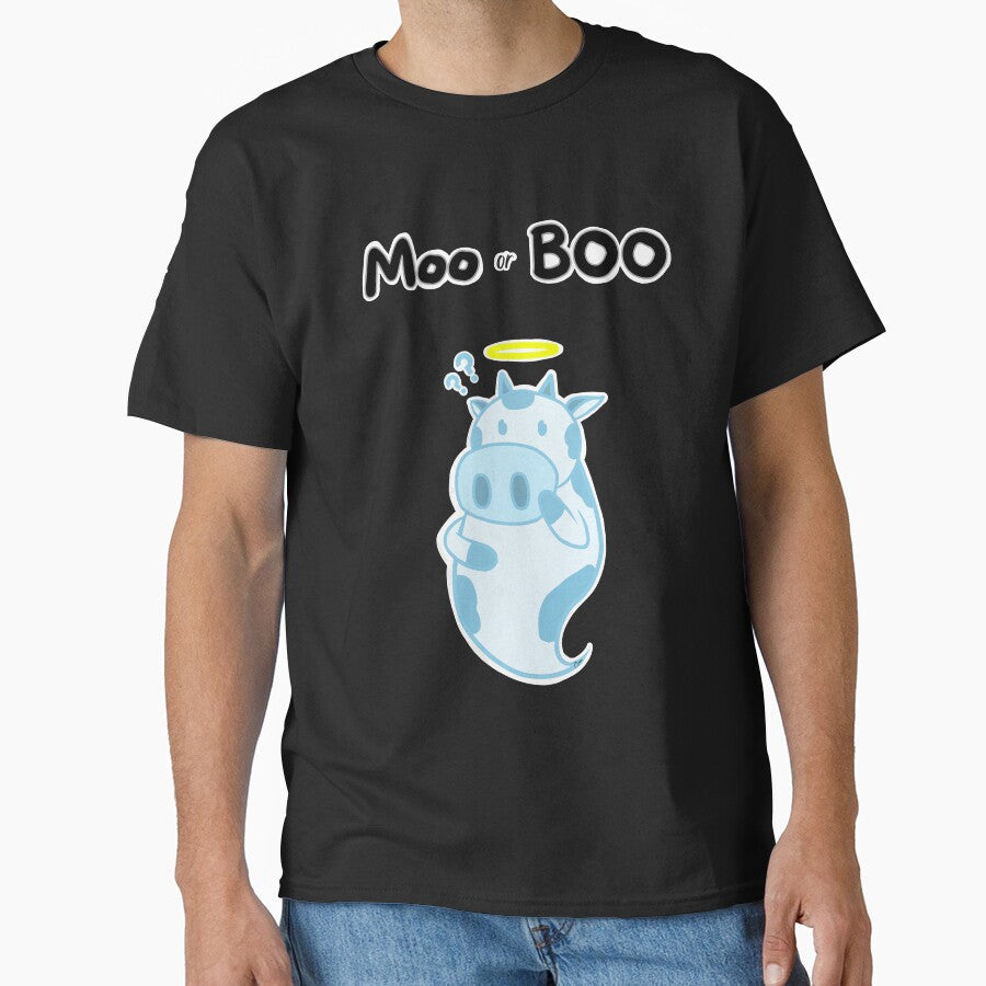 Cute Cow Ghost with Moo or Boo by MisoDesign - Adult & Kids T-Shirts, Sweatshirts & Hoodies apparel design preview 1