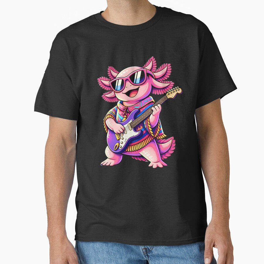 Rockstar Axolotl Playing Guitar Cool Pop Art Music - Adult & Kids T-Shirts, Sweatshirts & Hoodies apparel design preview 1