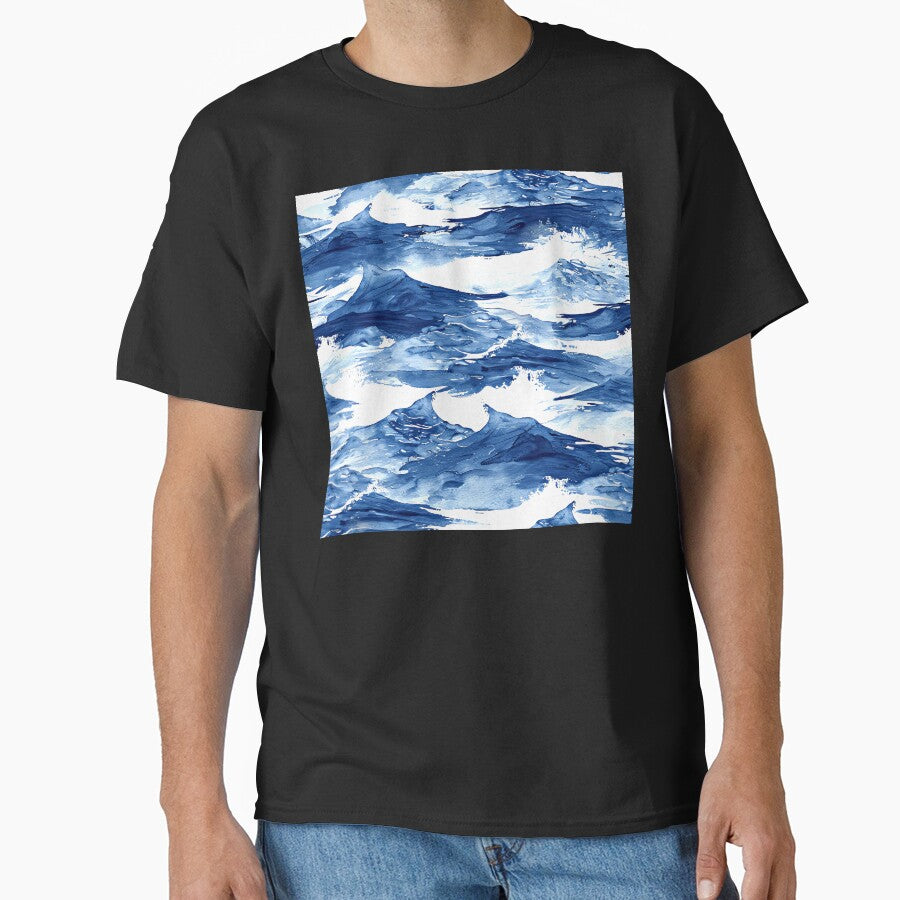 Asian-Style Luxurious Blue Ocean Waves Abstract Art - Adult & Kids T-Shirts, Sweatshirts & Hoodies apparel design preview 1