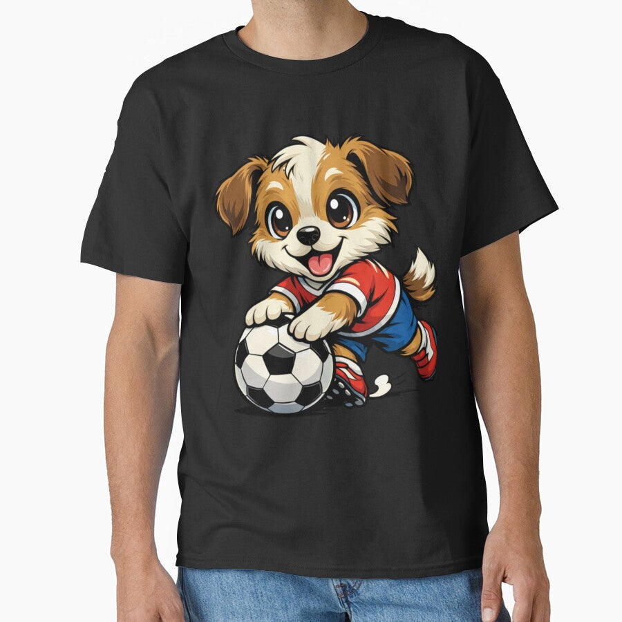 Cute Puppy Soccer Player Cartoon Dog by Tsugraf - Adult & Kids T-Shirts, Sweatshirts & Hoodies apparel design preview 1