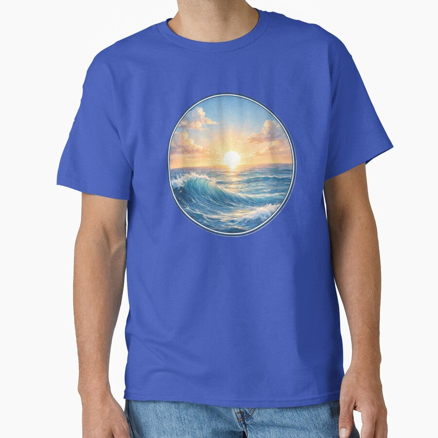 Ocean Sunrise Horizon Blue Circle Coastal Art Design - Adult & Kids T-Shirts, Sweatshirts & Hoodies apparel design preview 1
