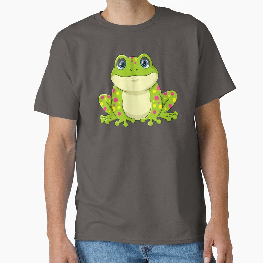 Cute Kawaii Spotted Frog Big Eyes Pink Green Cartoon - Adult & Kids T-Shirts, Sweatshirts & Hoodies apparel design preview 1