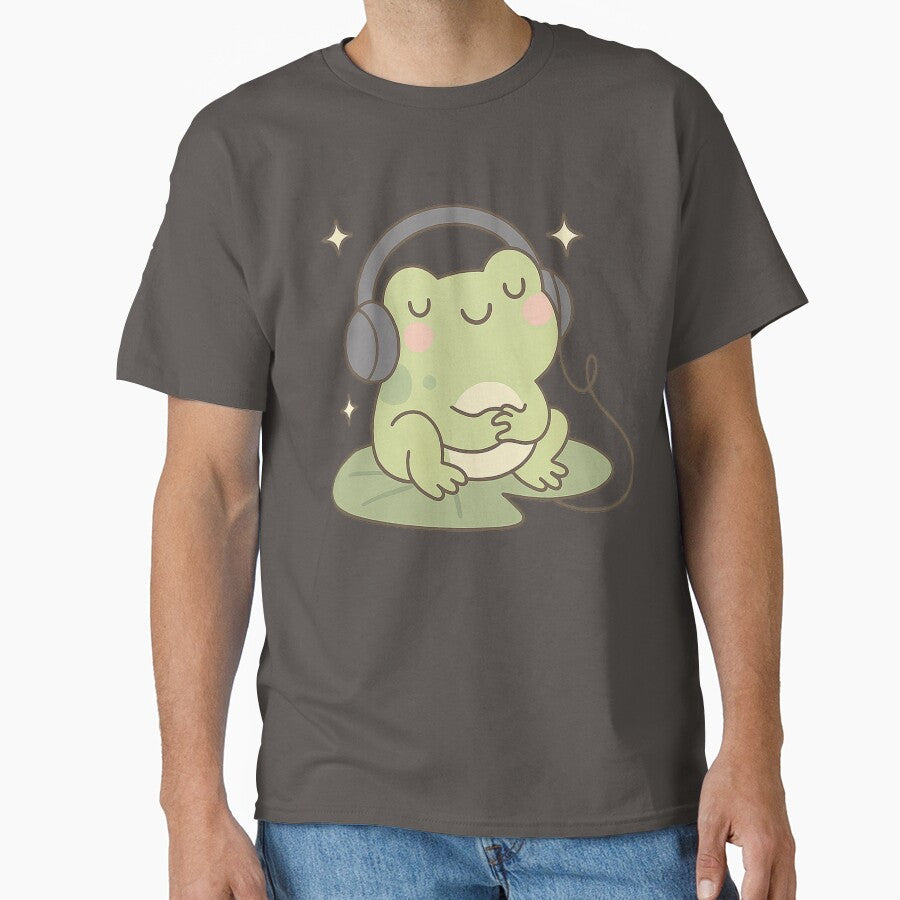 Chill Frog Listening to Music by starcupzz - Adult & Kids T-Shirts, Sweatshirts & Hoodies apparel design preview 1