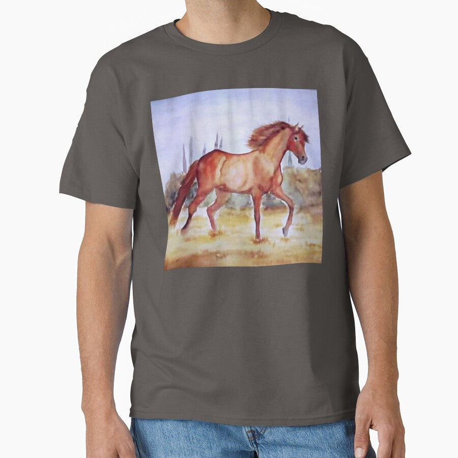 Galloping horse summer field watercolor painting by - Adult & Kids T-Shirts, Sweatshirts & Hoodies apparel design preview 1