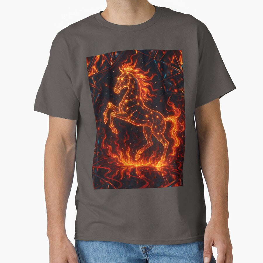 Flaming Zodiac Horse Cosmic Design by AI-Only - Adult & Kids T-Shirts, Sweatshirts & Hoodies apparel design preview 1