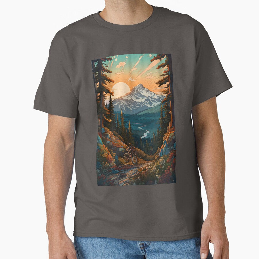 Mountain and sun bike art by ArtVilleStore - Adult & Kids T-Shirts, Sweatshirts & Hoodies apparel design preview 1