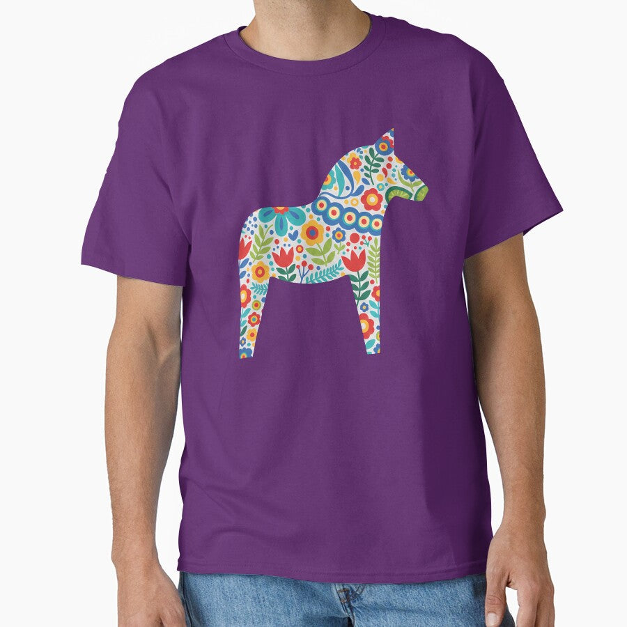 White Dala Horse Scandinavian Folk Art Fusion by - Adult & Kids T-Shirts, Sweatshirts & Hoodies apparel design preview 1