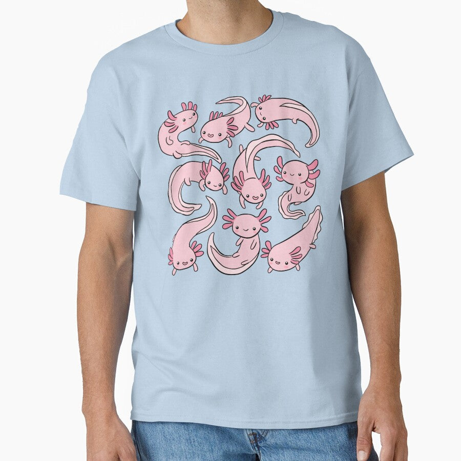 Cute little happy axolotls pattern by Yarafantasyart - Adult & Kids T-Shirts, Sweatshirts & Hoodies apparel design preview 1