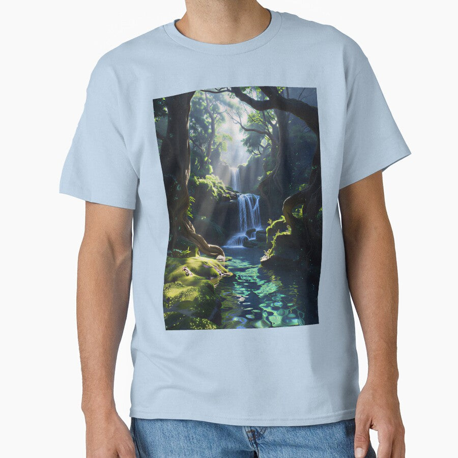 Luminous Forest Waterfall with Sunlight and Ancient - Adult & Kids T-Shirts, Sweatshirts & Hoodies apparel design preview 1