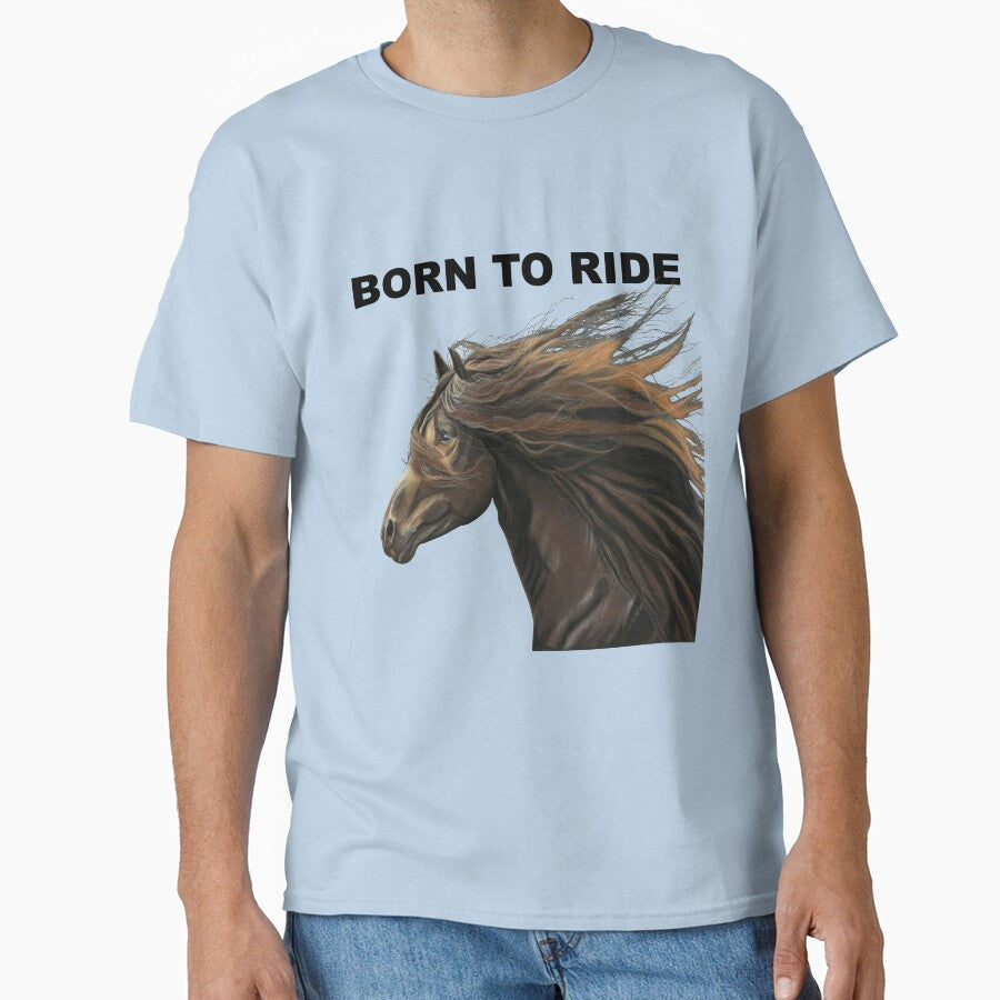 Born to ride Beautiful Horse art blue background - Adult & Kids T-Shirts, Sweatshirts & Hoodies apparel design preview 1