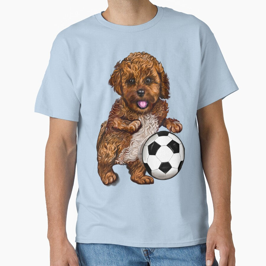 Cavapoo football dog Soccer playing Cavoodle puppy - Adult & Kids T-Shirts, Sweatshirts & Hoodies apparel design preview 1