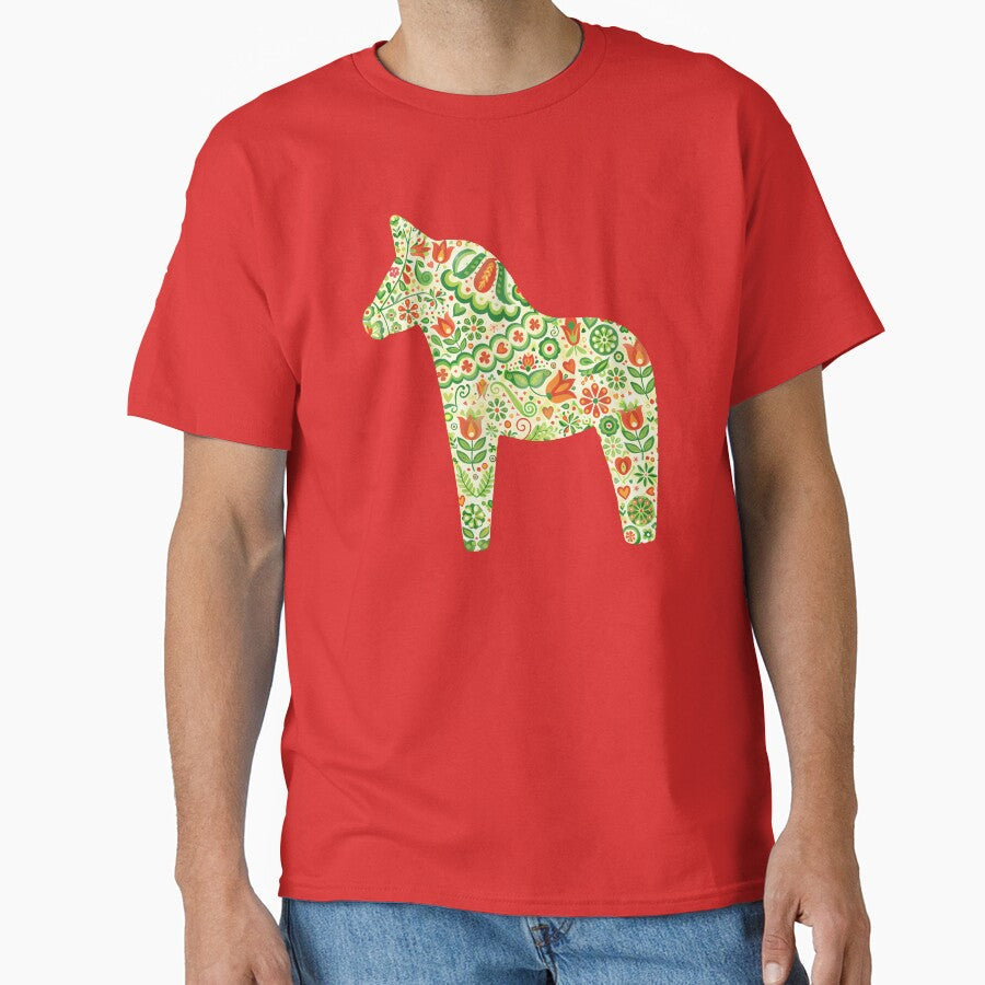 Floral Dala Horse Scandinavian Folk Art Fusion by - Adult & Kids T-Shirts, Sweatshirts & Hoodies apparel design preview 1