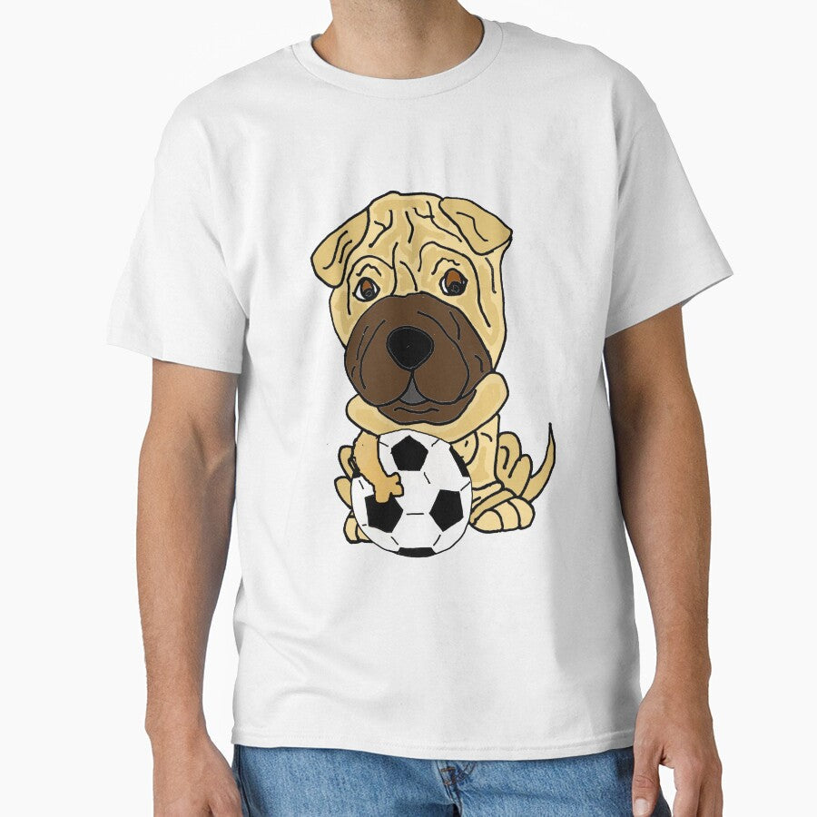 Funny Shar Pei Puppy Dog Playing Soccer by Nature's - Adult & Kids T-Shirts, Sweatshirts & Hoodies apparel design preview 1
