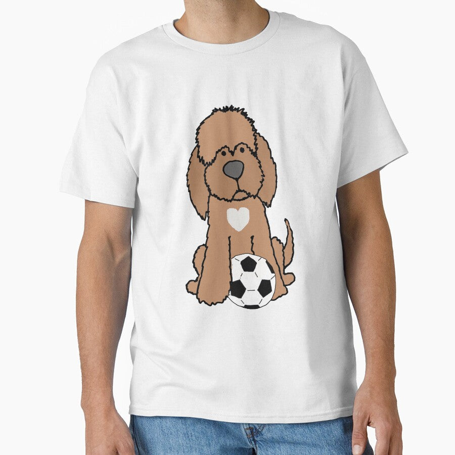 Funny Labradoodle Puppy Dog Playing Soccer by - Adult & Kids T-Shirts, Sweatshirts & Hoodies apparel design preview 1
