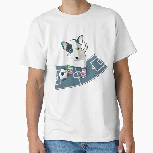 "Bull Terrier: Player on the Football Pitch" by - Adult & Kids T-Shirts, Sweatshirts & Hoodies apparel design preview 1